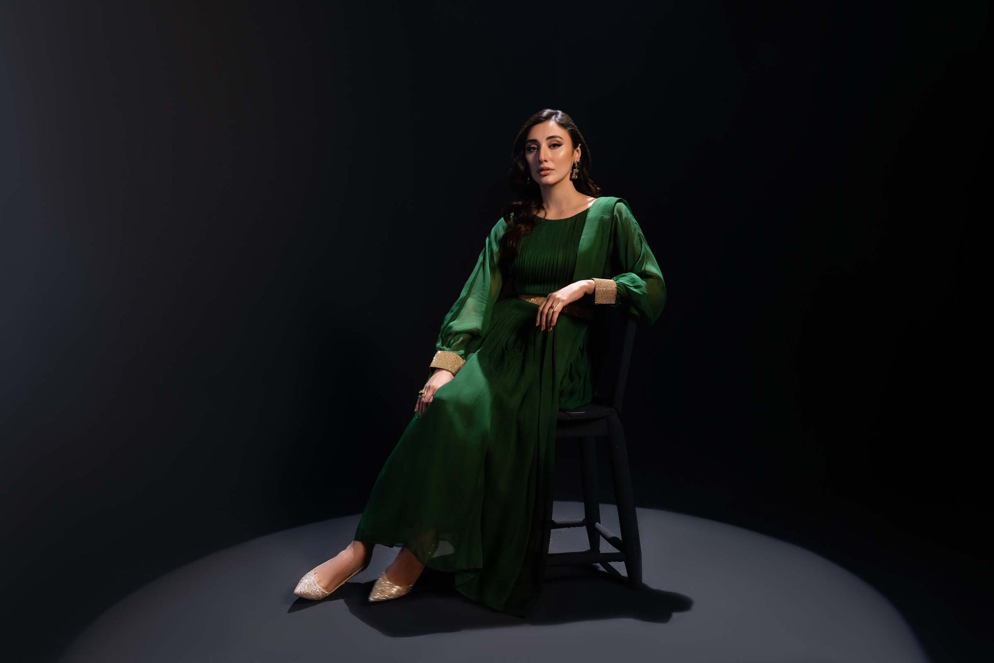 Green Maxi Dress 3 Piece Suit with Gold Detailing | Enchanté | Kai