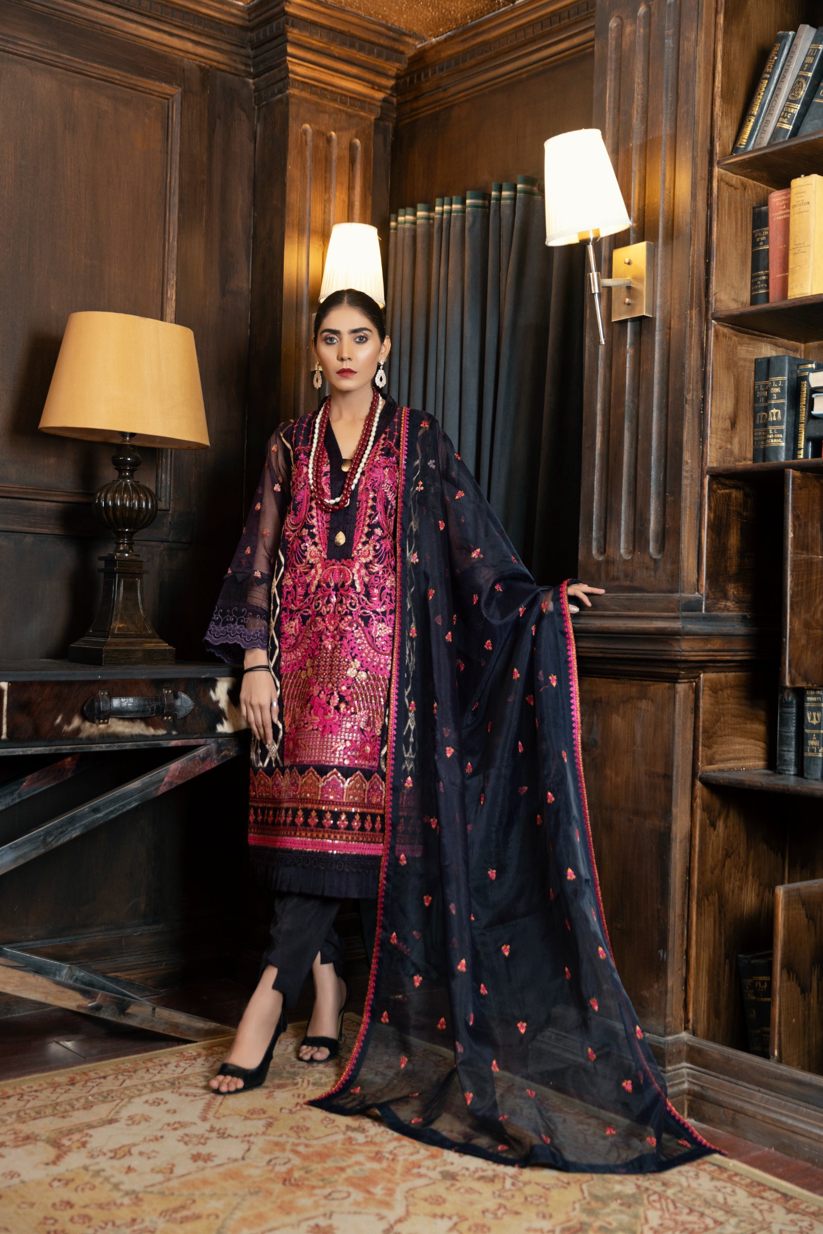 Magenta Embroidered 3 Piece Suit | ZUN | Laila