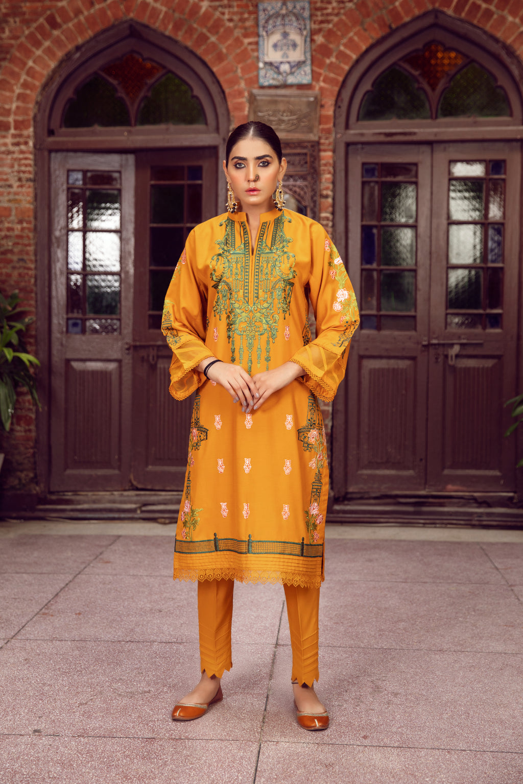 Mustard Embroidered 2 Piece Suit | ZUN | Liyana
