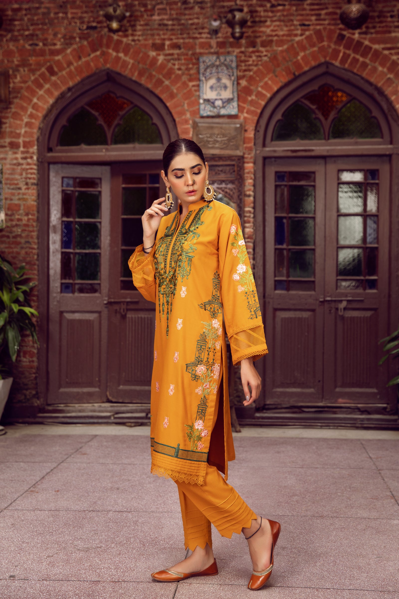 Mustard Embroidered 2 Piece Suit | ZUN | Liyana