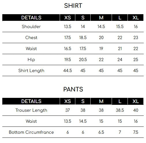 Size chart for Red Embroidered Chiffon 3 Piece Suit | Maan Mayal | Maahru