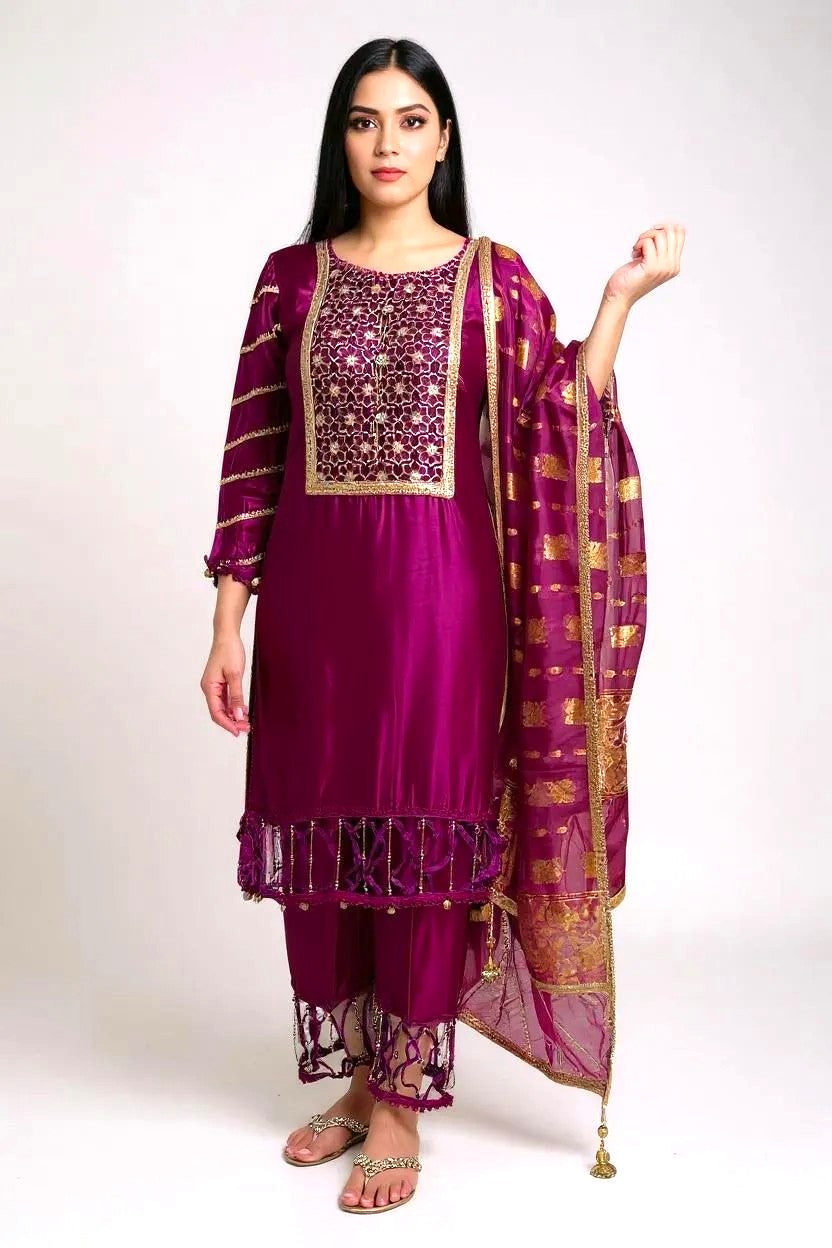 Magenta Embroidered 3 Piece Suit | SK Designs | SKF2