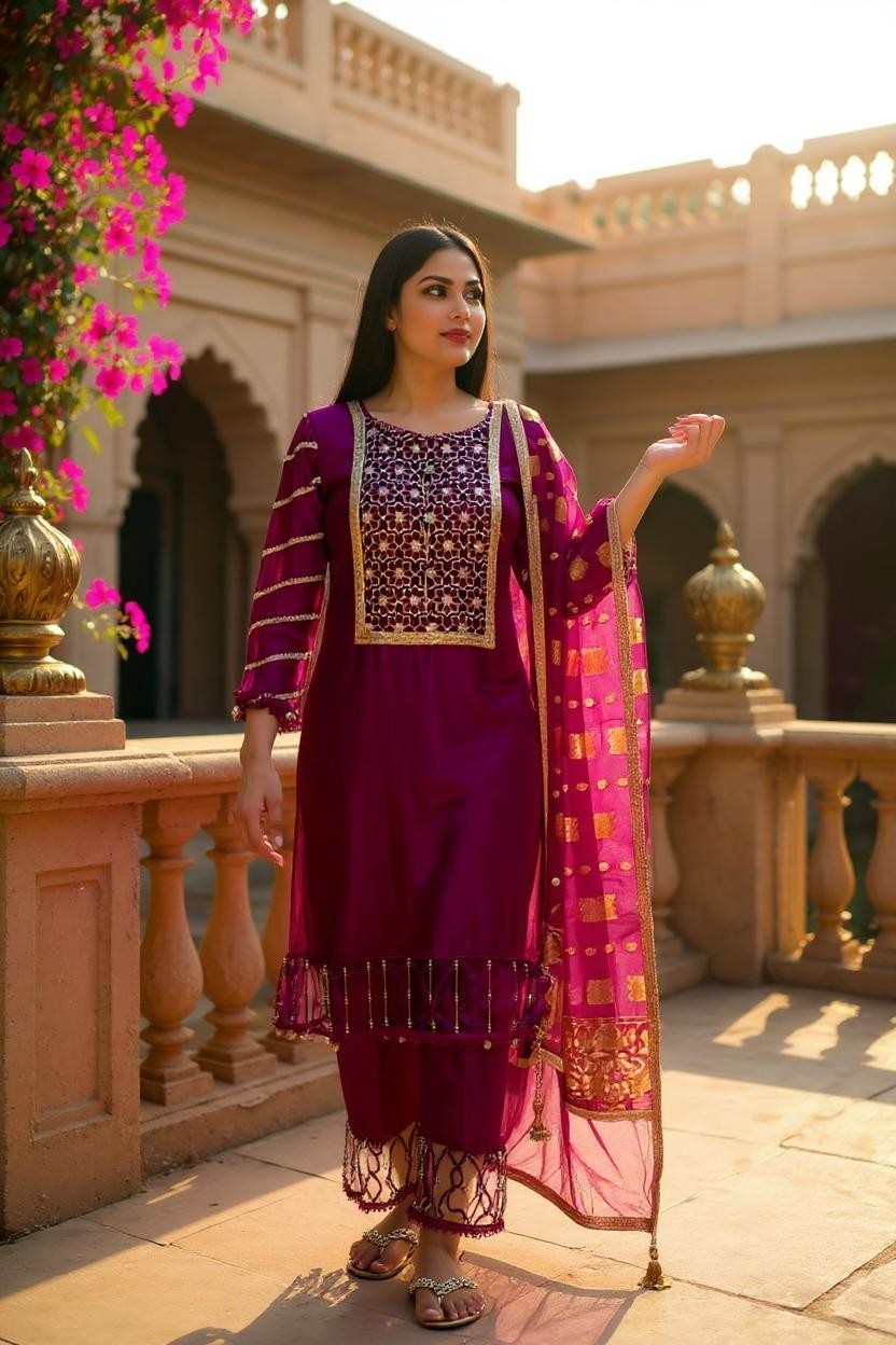 Magenta Embroidered 3 Piece Suit | SK Designs | SKF2
