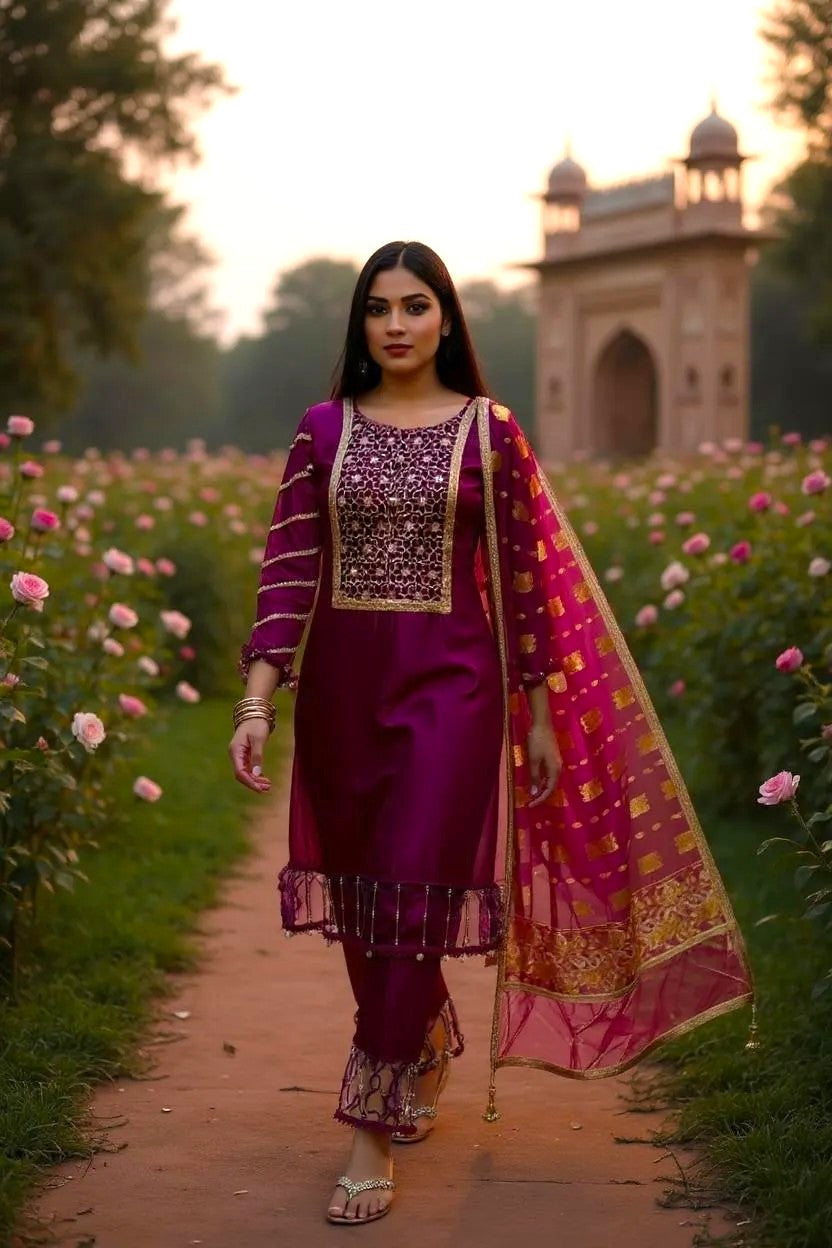 Magenta Embroidered 3 Piece Suit | SK Designs | SKF2
