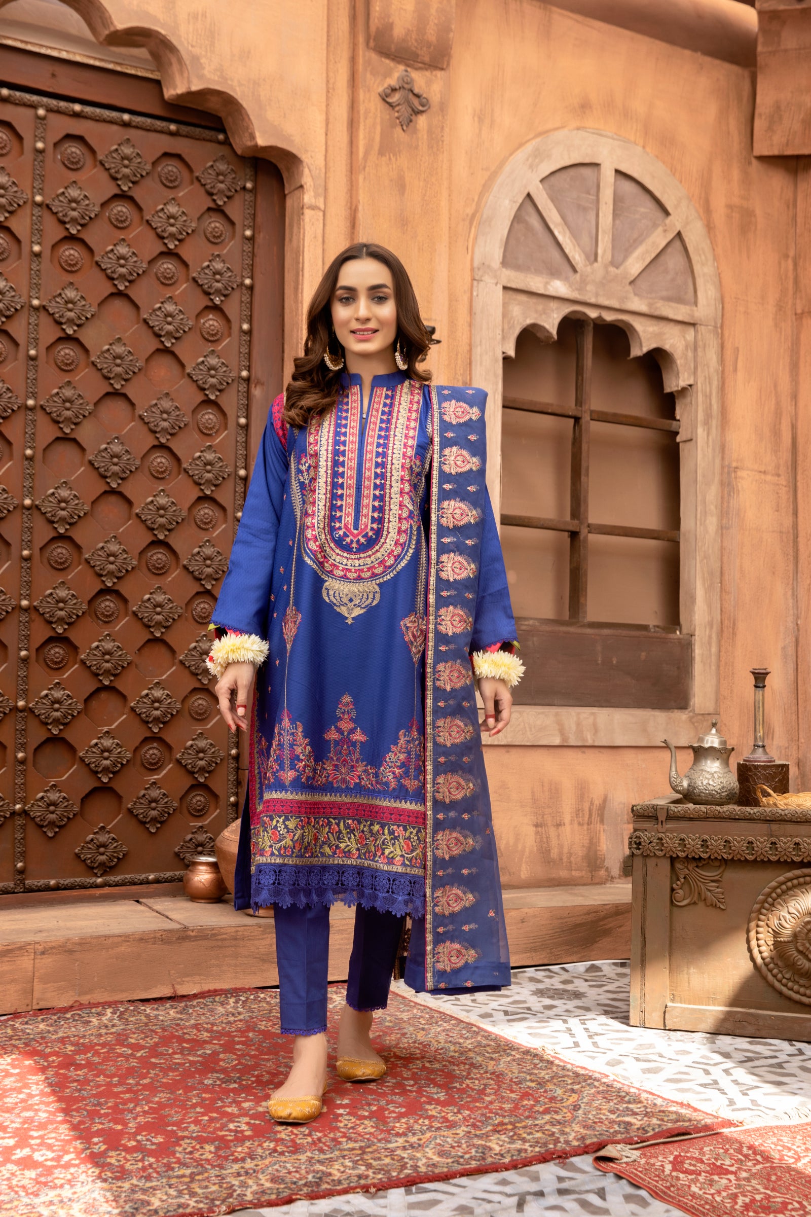Royal Blue Embroidered 3 Piece Suit | ZUN | Mahveen