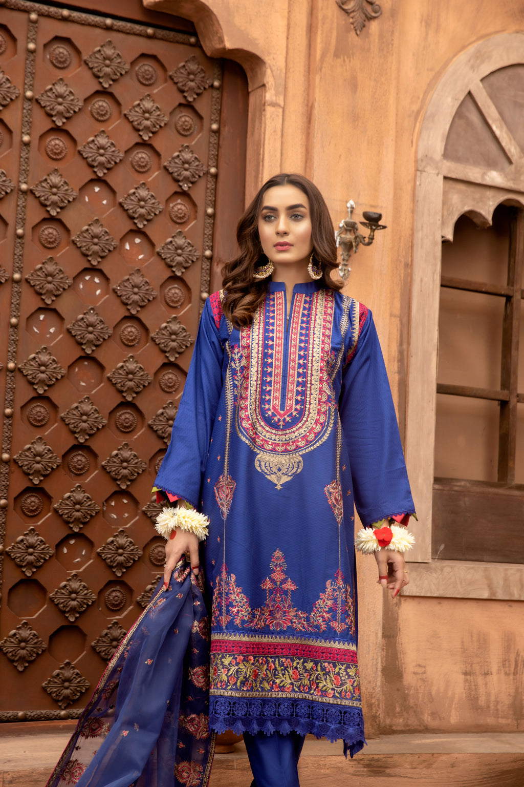 Royal Blue Embroidered 3 Piece Suit | ZUN | Mahveen