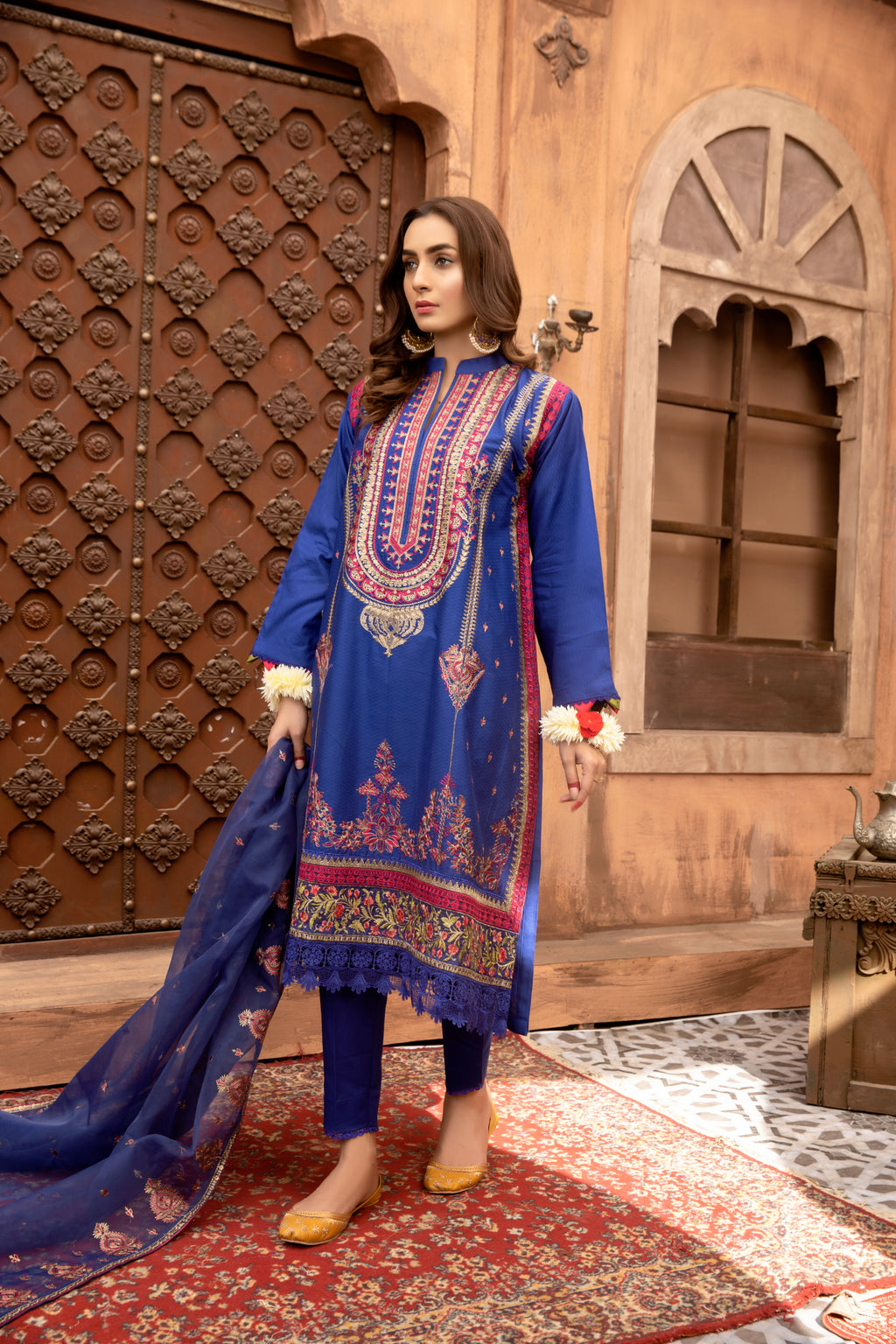Royal Blue Embroidered 3 Piece Suit | ZUN | Mahveen