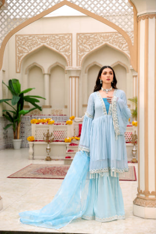 Blue Adda Work Formal 3 Piece Suit | Mumtaz | Malika E Jahan