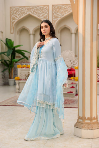 Blue Adda Work Formal 3 Piece Suit | Mumtaz | Malika E Jahan