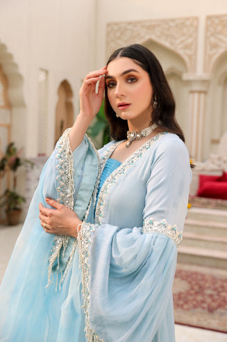 Blue Adda Work Formal 3 Piece Suit | Mumtaz | Malika E Jahan
