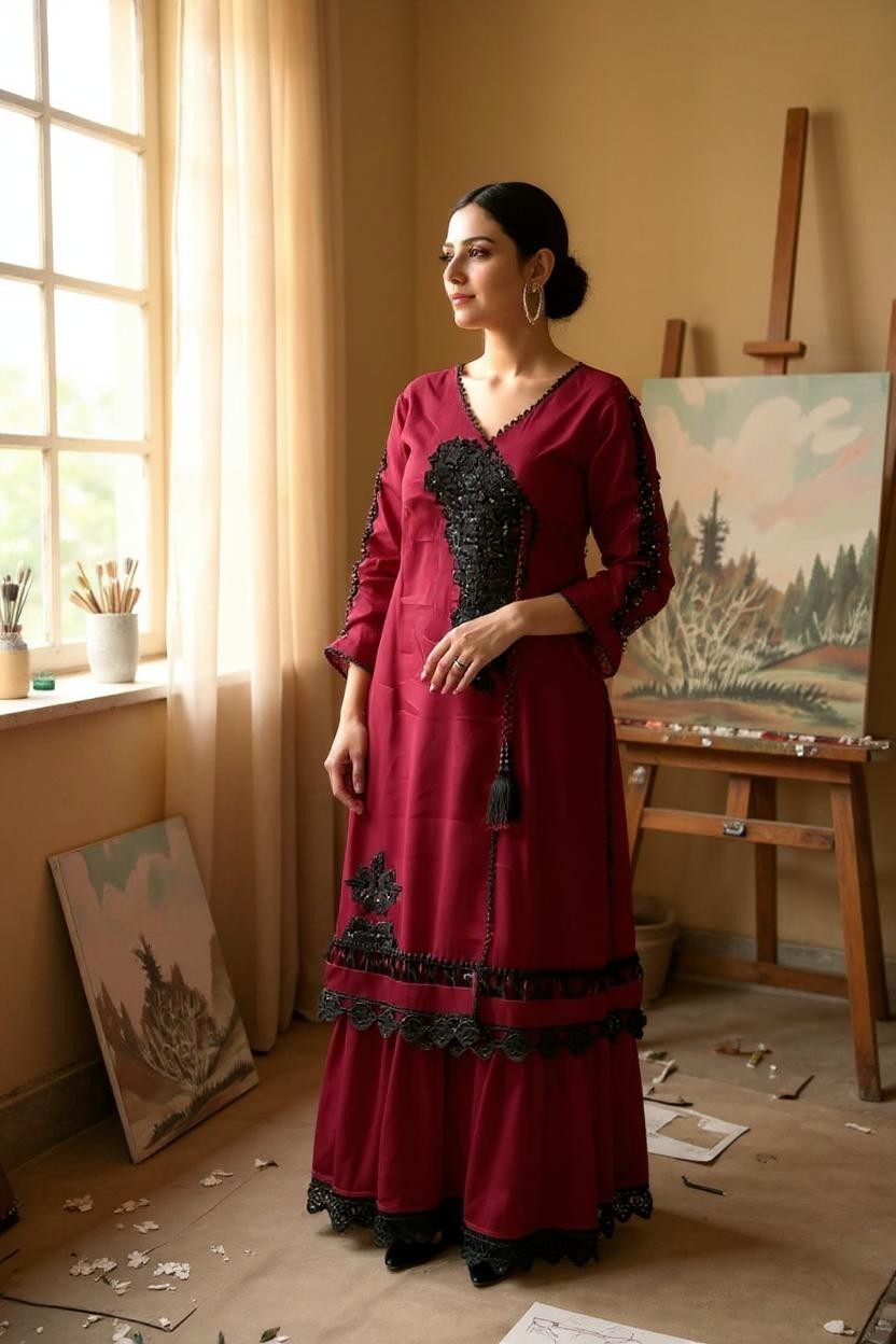 Maroon Embroidered 3 Piece Suit | SK Designs | SKF1