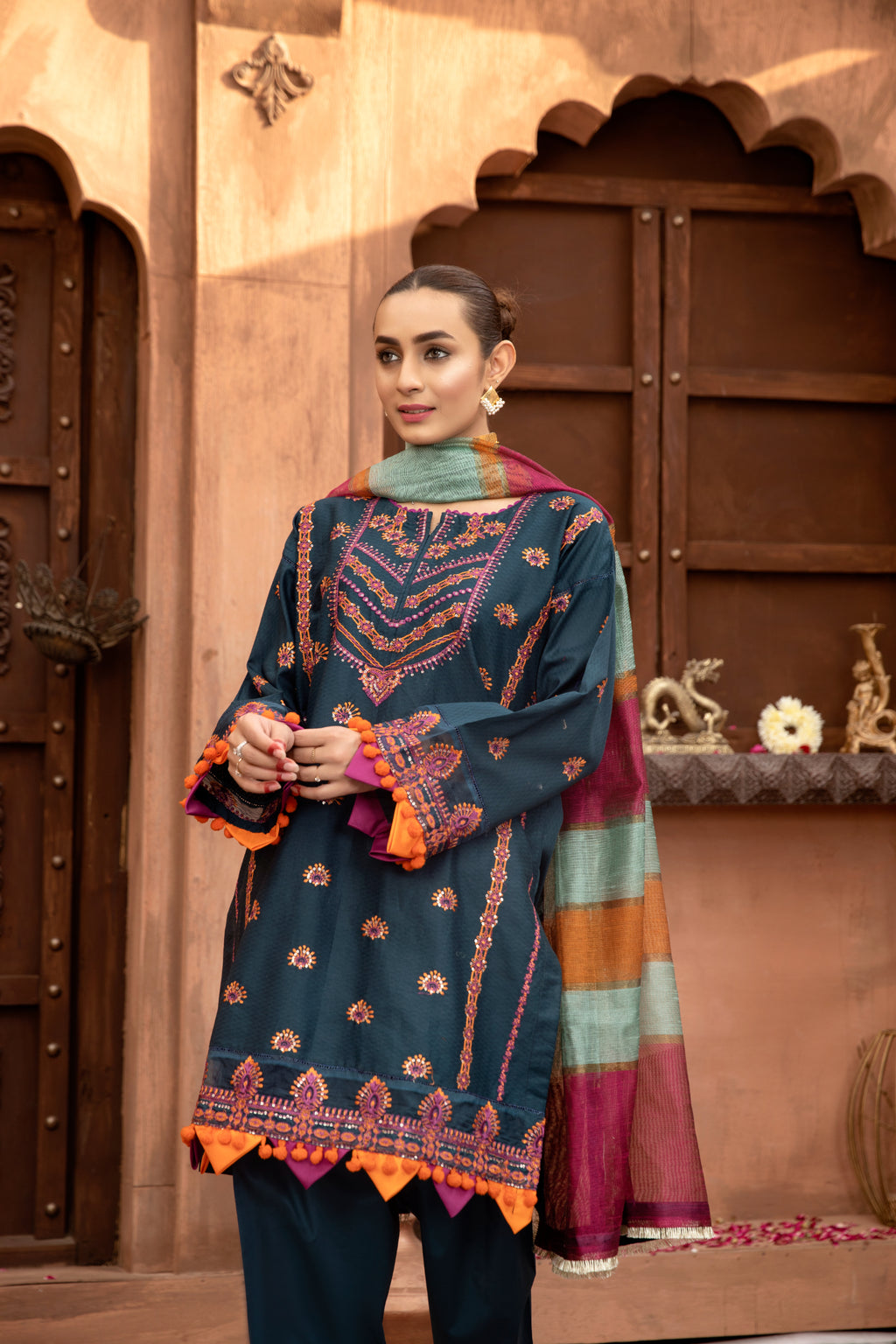 Teal Embroidered 3 Piece Suit | ZUN | Meher