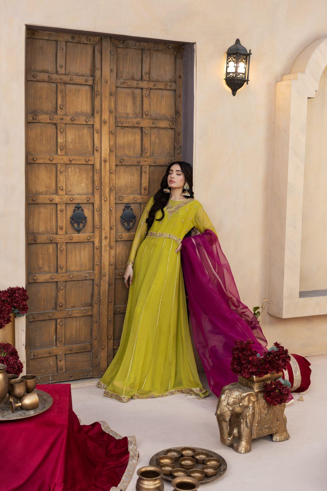 Lime Green Anarkali Frock | SK Designs | Design 1