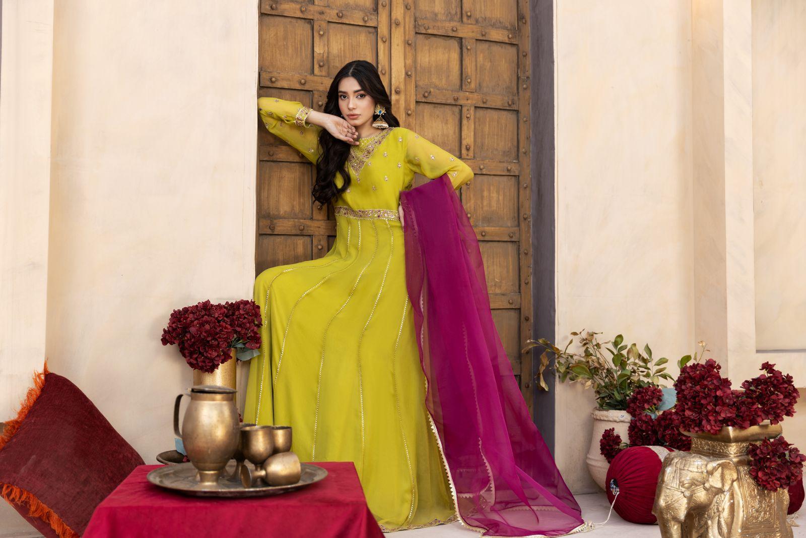 Lime Green Anarkali Frock | SK Designs | Design 1