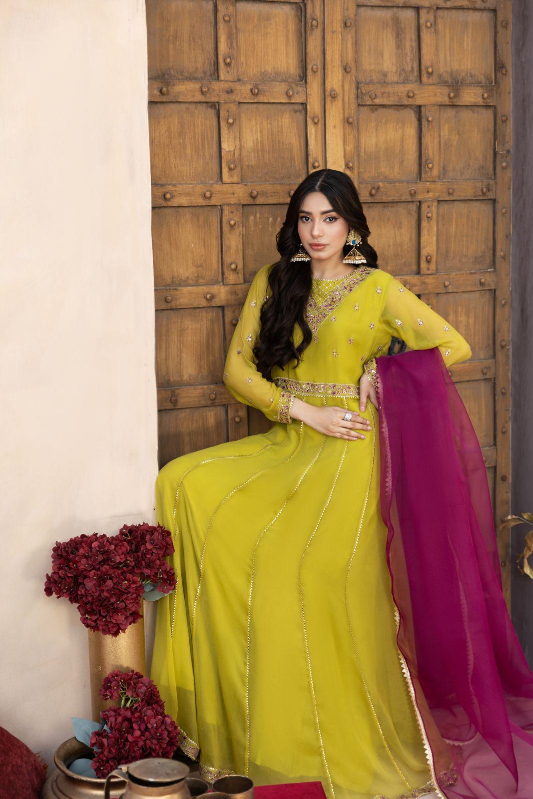 Lime Green Anarkali Frock | SK Designs | Design 1