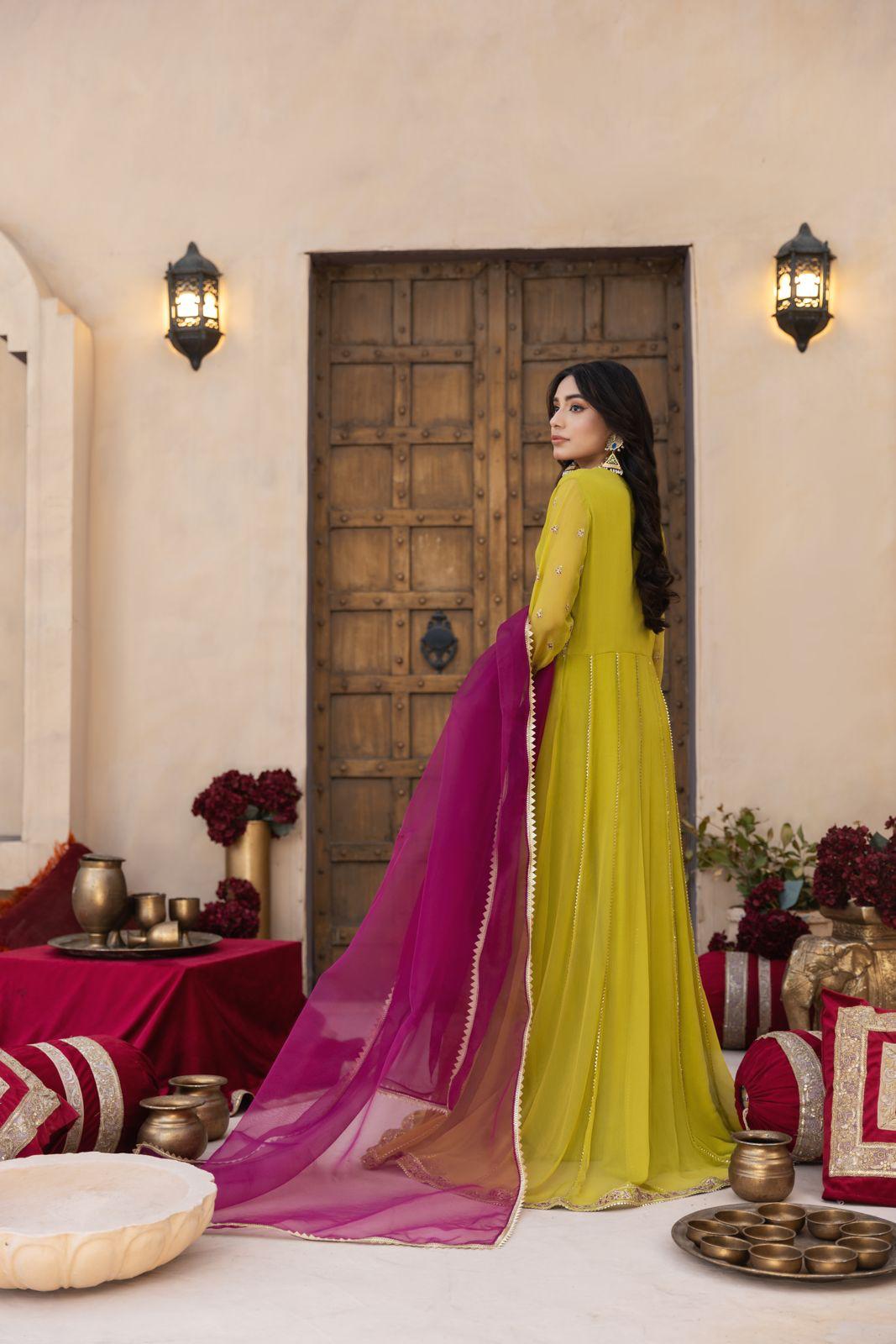 Lime Green Anarkali Frock | SK Designs | Design 1