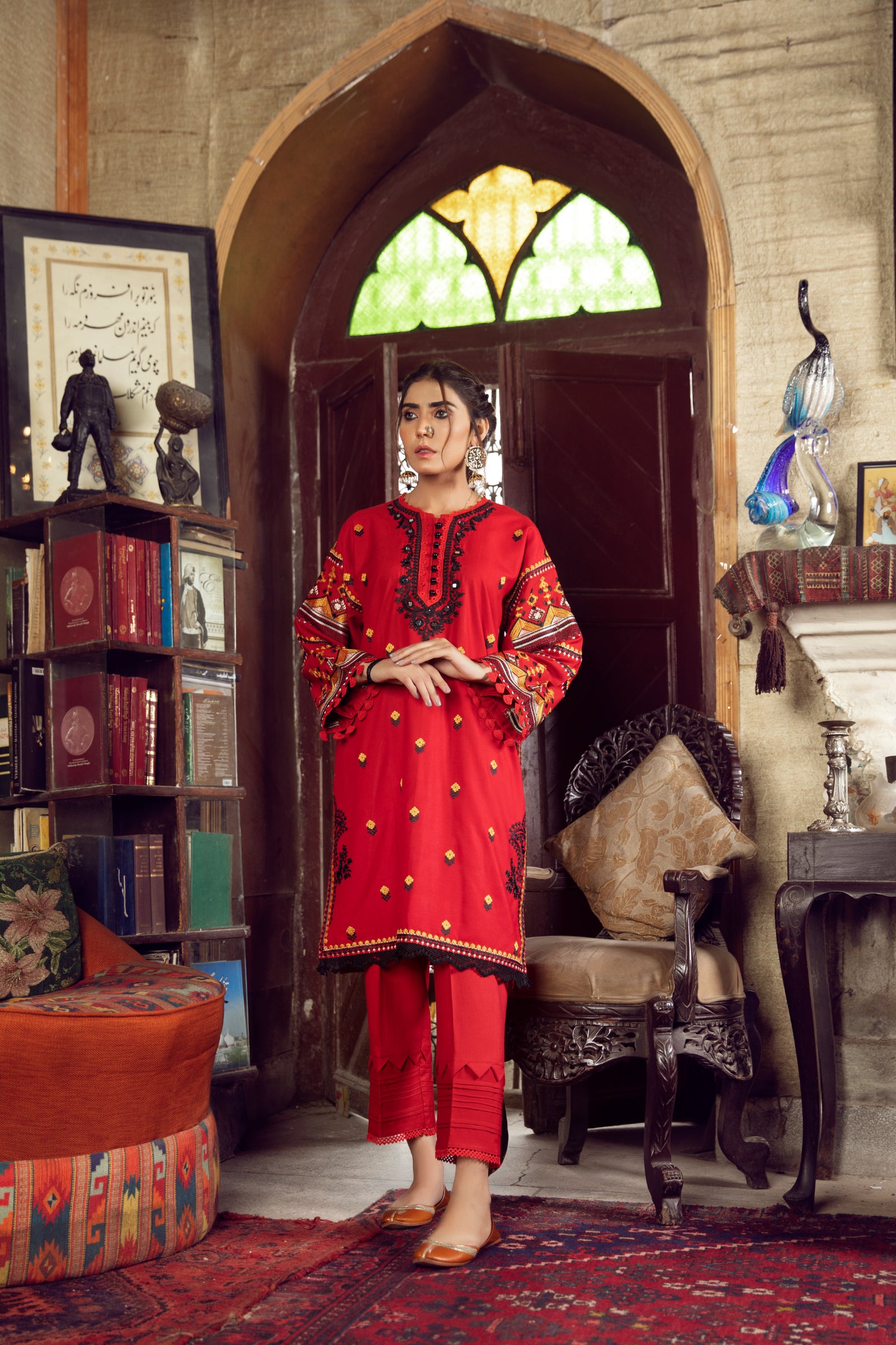 Red Embroidered 2 Piece Suit | ZUN | Naira
