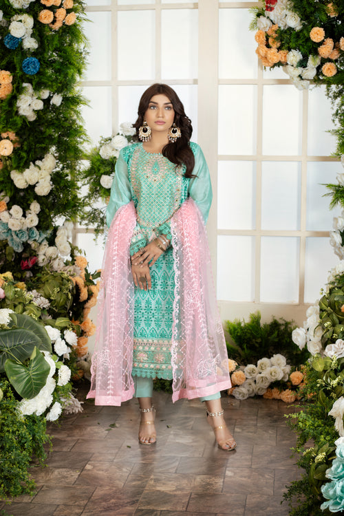Aqua Embroidered 3 Piece Suit | ZUN | Naira