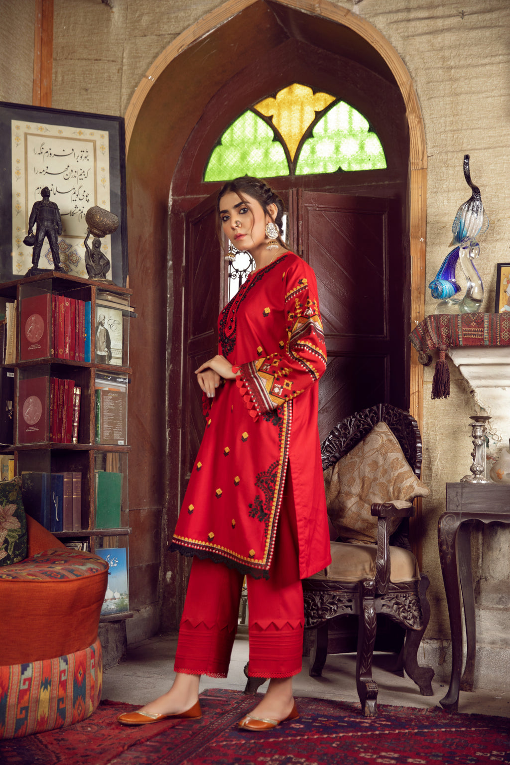 Red Embroidered 2 Piece Suit | ZUN | Naira
