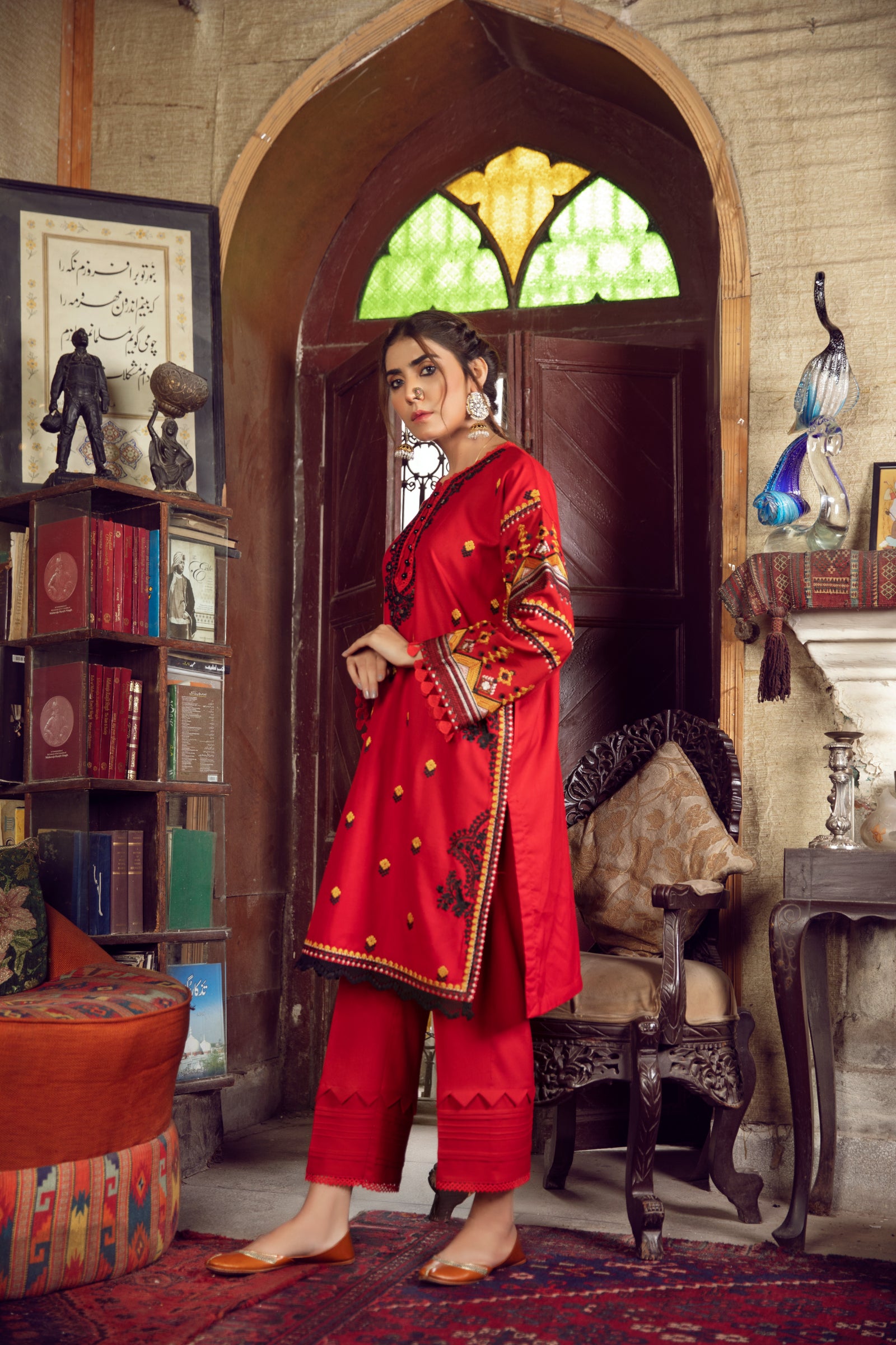 Red Embroidered 2 Piece Suit | ZUN | Naira