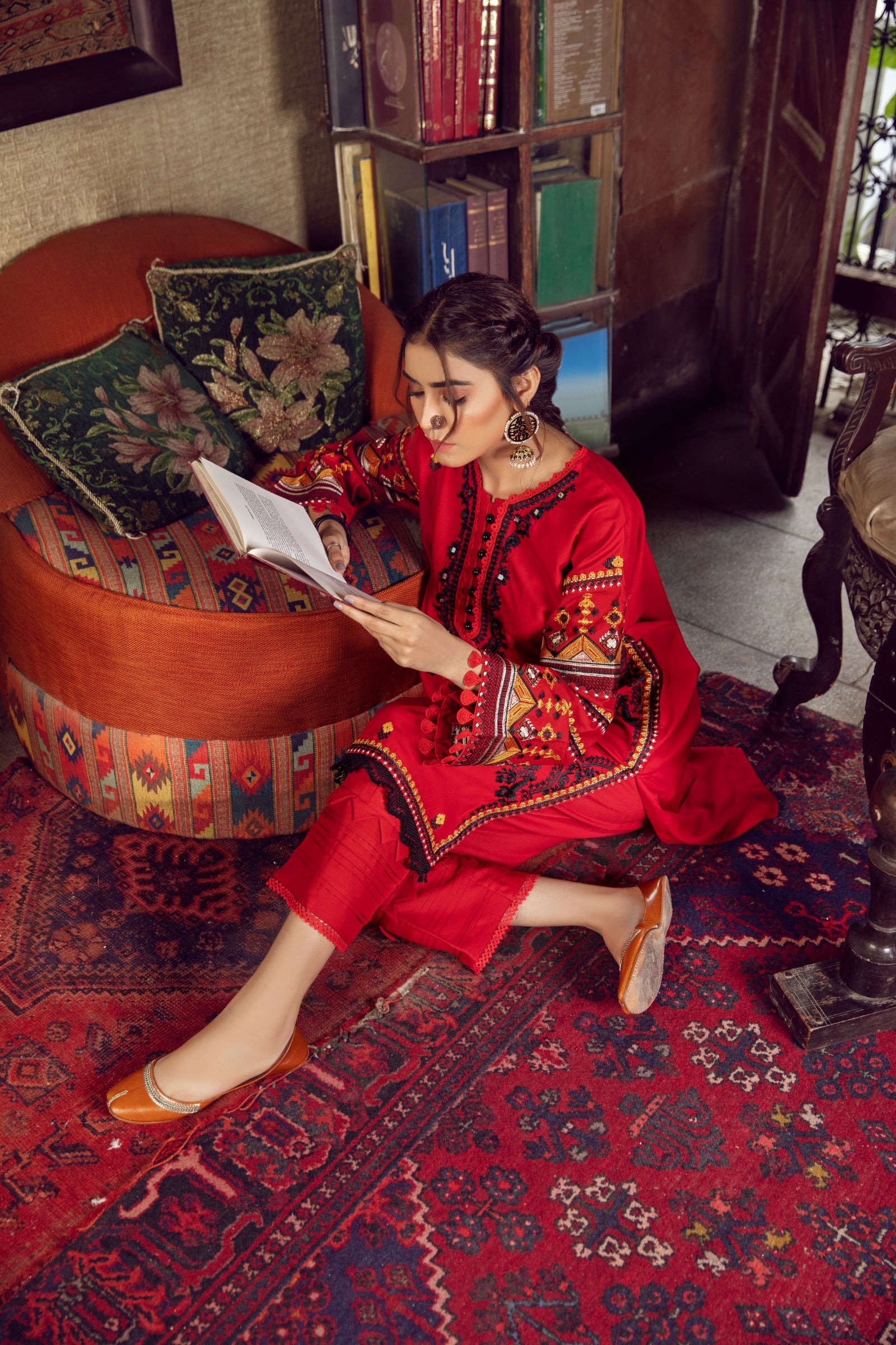 Red Embroidered 2 Piece Suit | ZUN | Naira