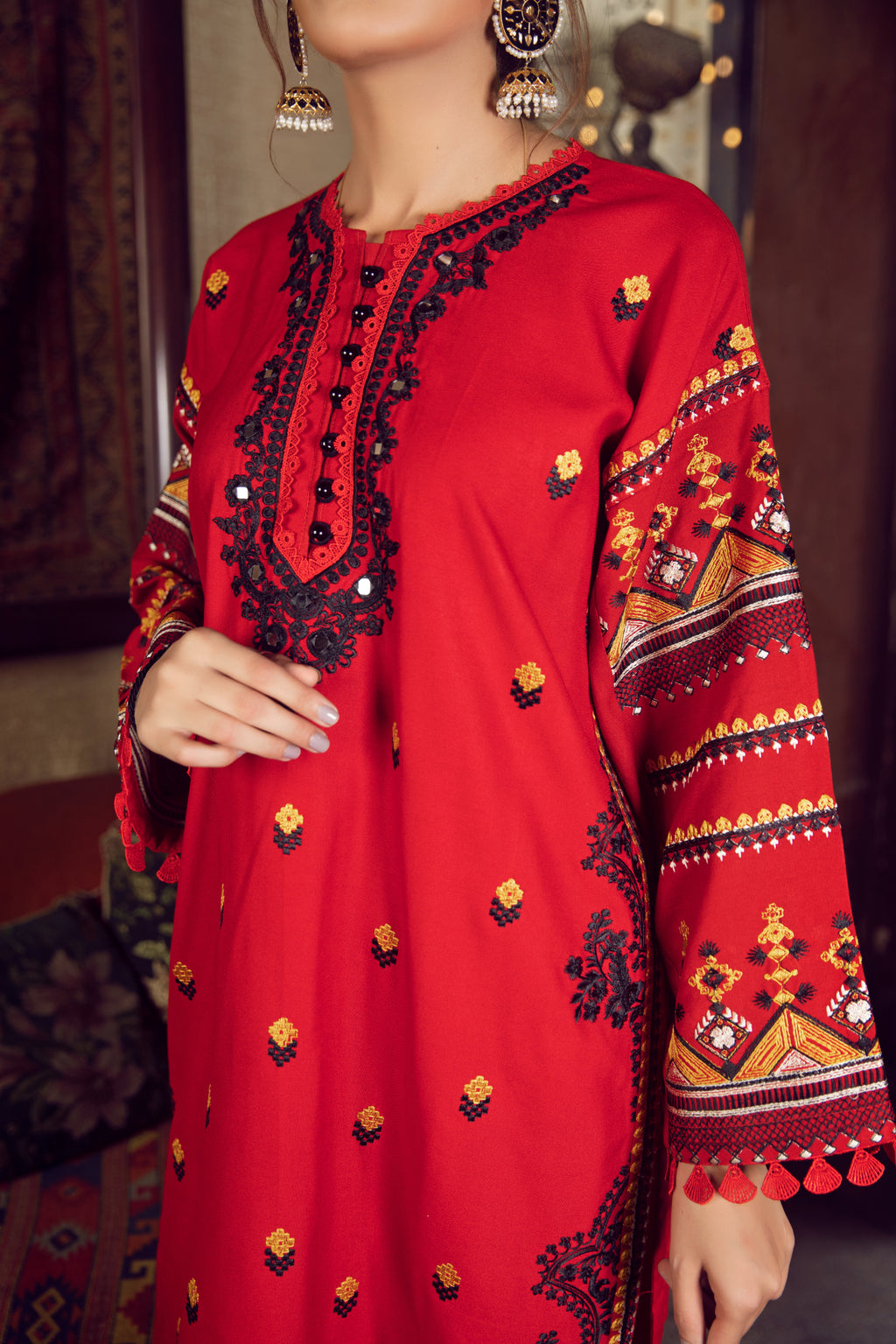 Red Embroidered 2 Piece Suit | ZUN | Naira