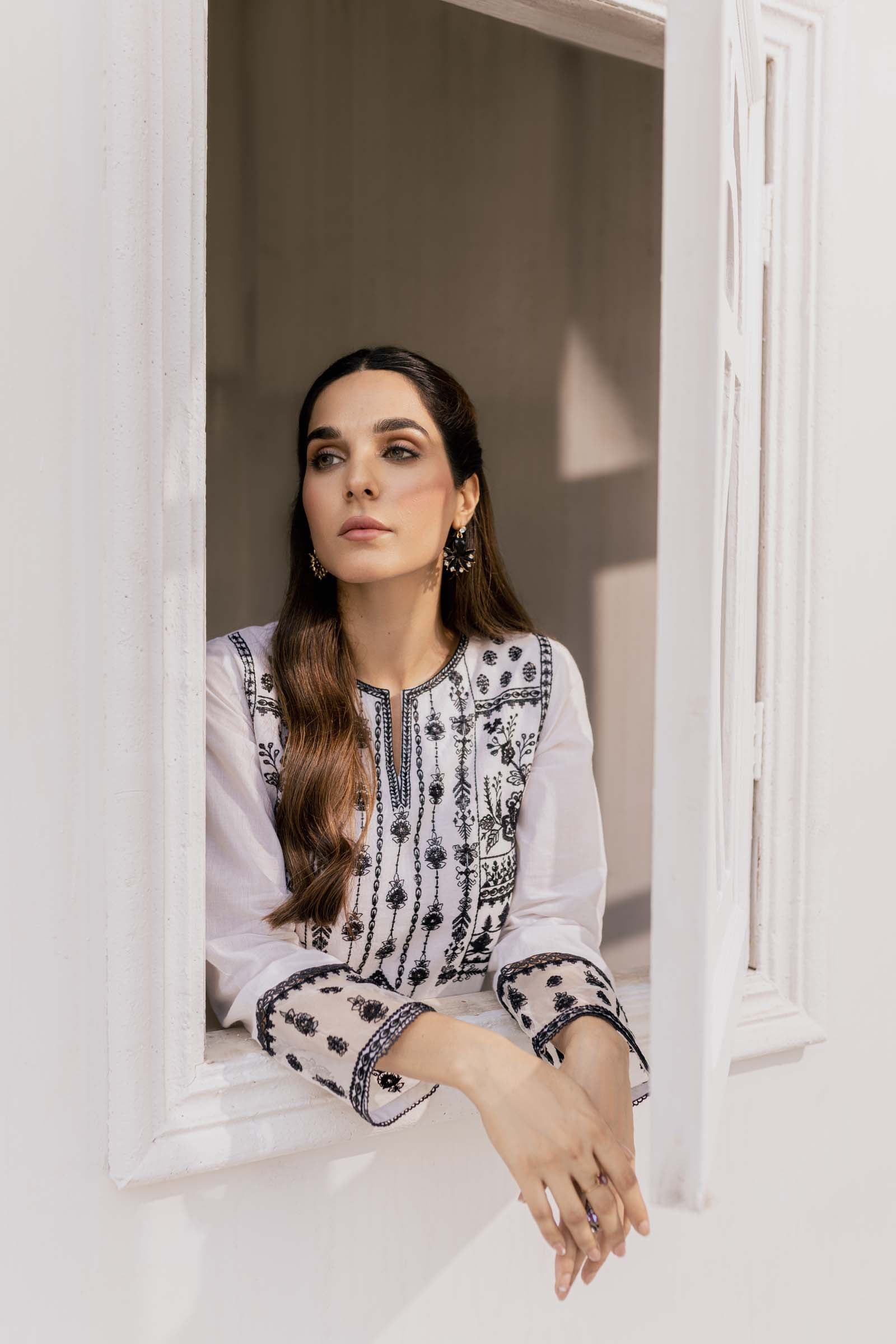 White Embroidered 2 Piece Suit | Izel | Naqsh