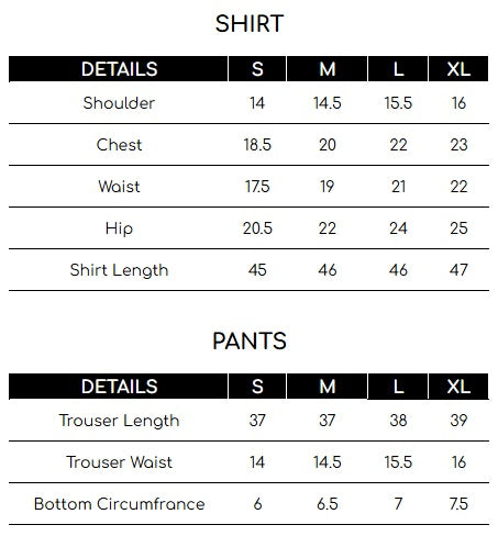 Size chart for White Embroidered 2 Piece Suit | Izel | Naqsh