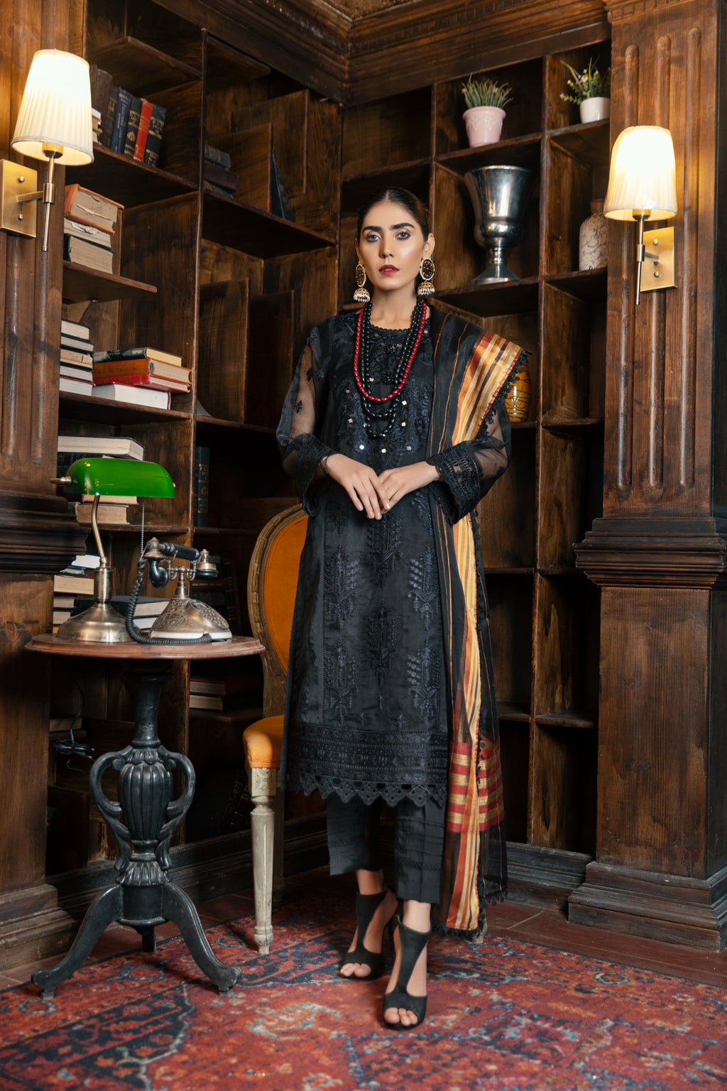 Black Embroidered 3 Piece Suit | ZUN | Nargis