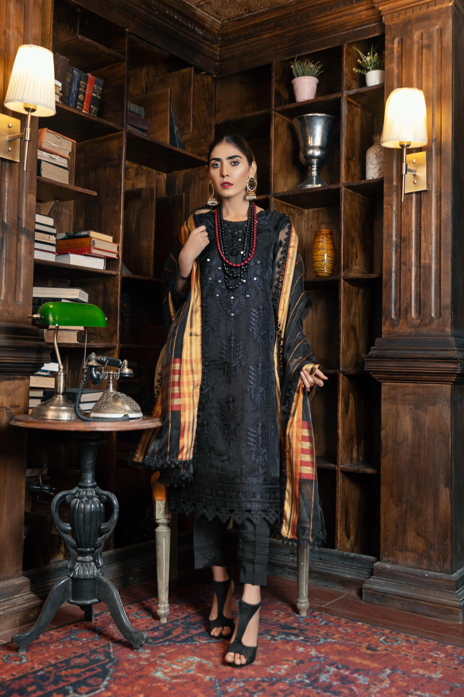 Black Embroidered 3 Piece Suit | ZUN | Nargis