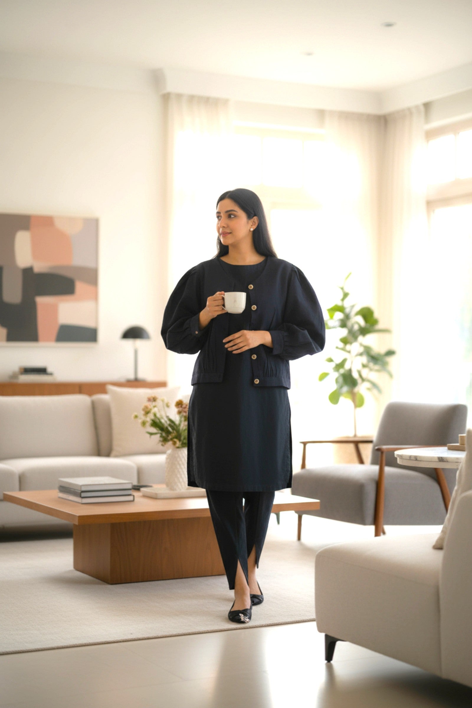 Navy Jacket 3 Piece | Khaddar Edit ’25 | Zareen