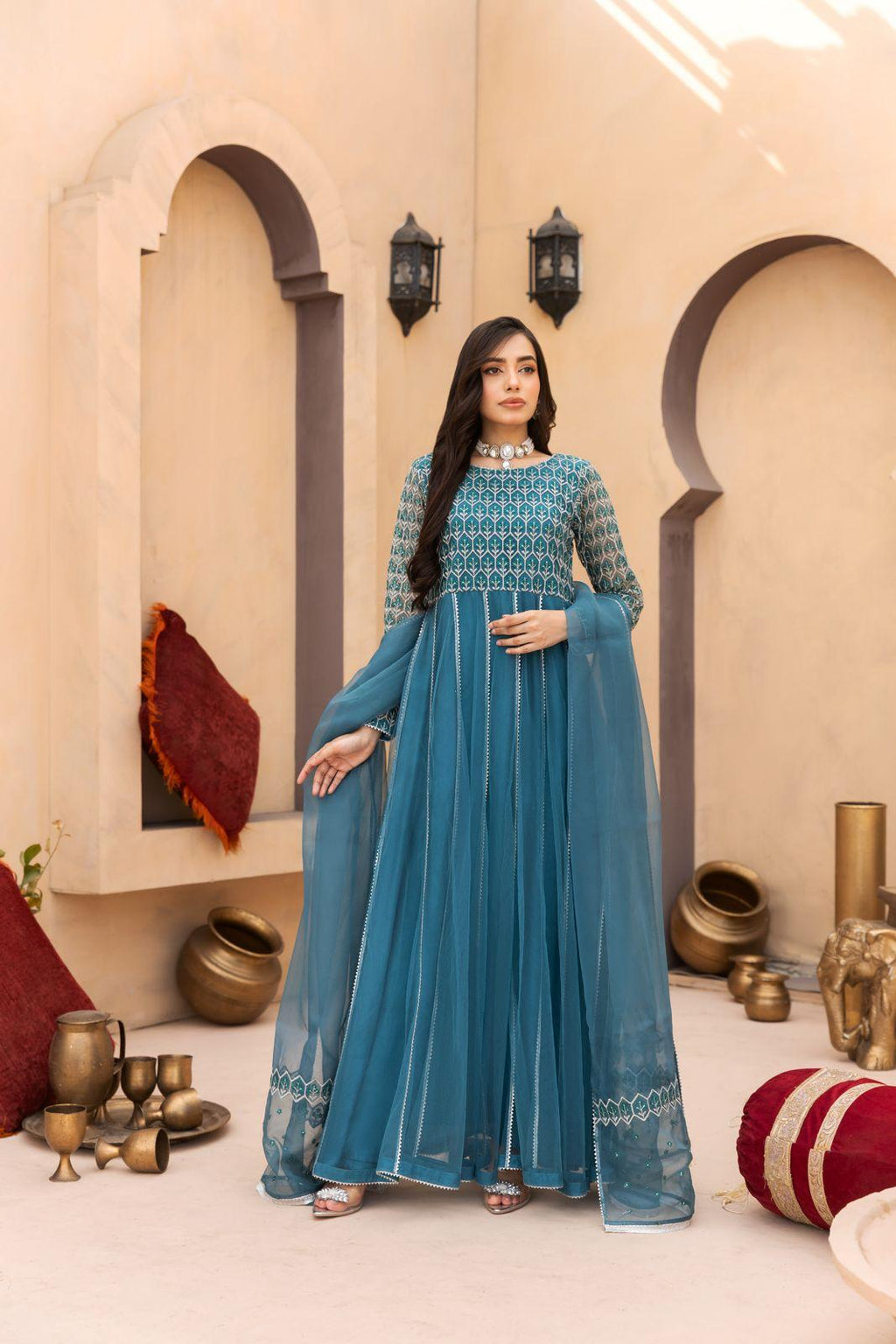 Teal Angrakha Style Maxi Dress | SK Designs | Design 2