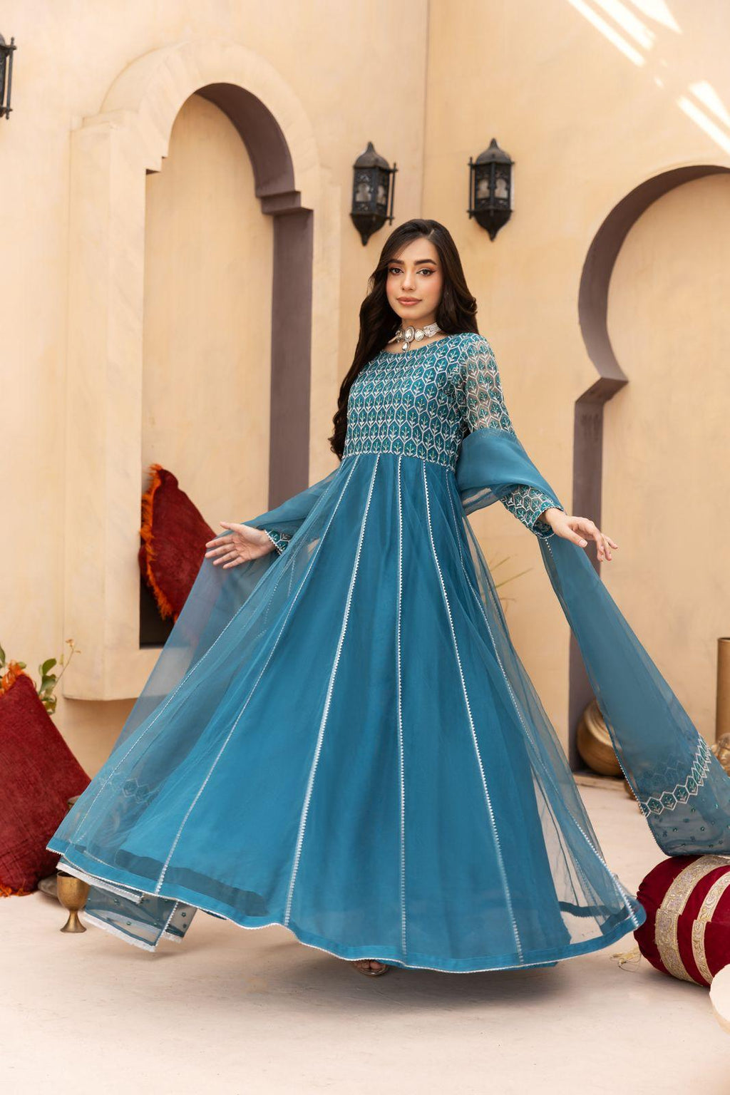 Teal Angrakha Style Maxi Dress | SK Designs | Design 2