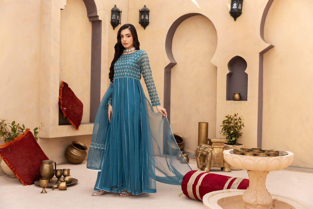 Teal Angrakha Style Maxi Dress | SK Designs | Design 2