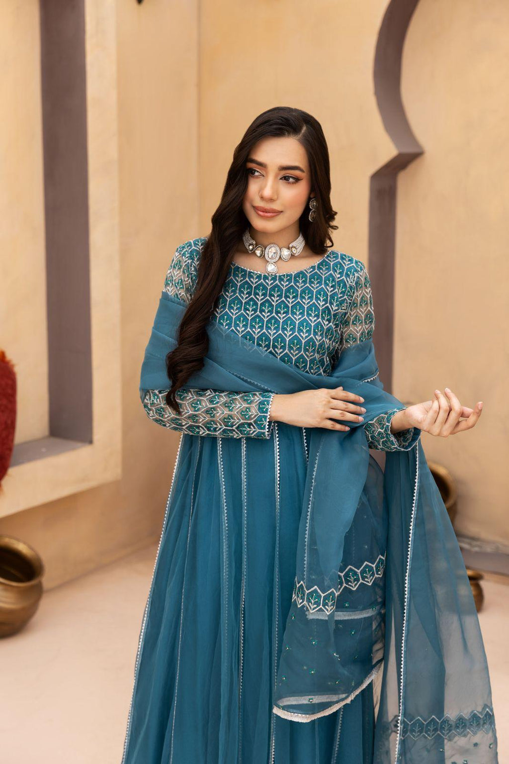 Teal Angrakha Style Maxi Dress | SK Designs | Design 2