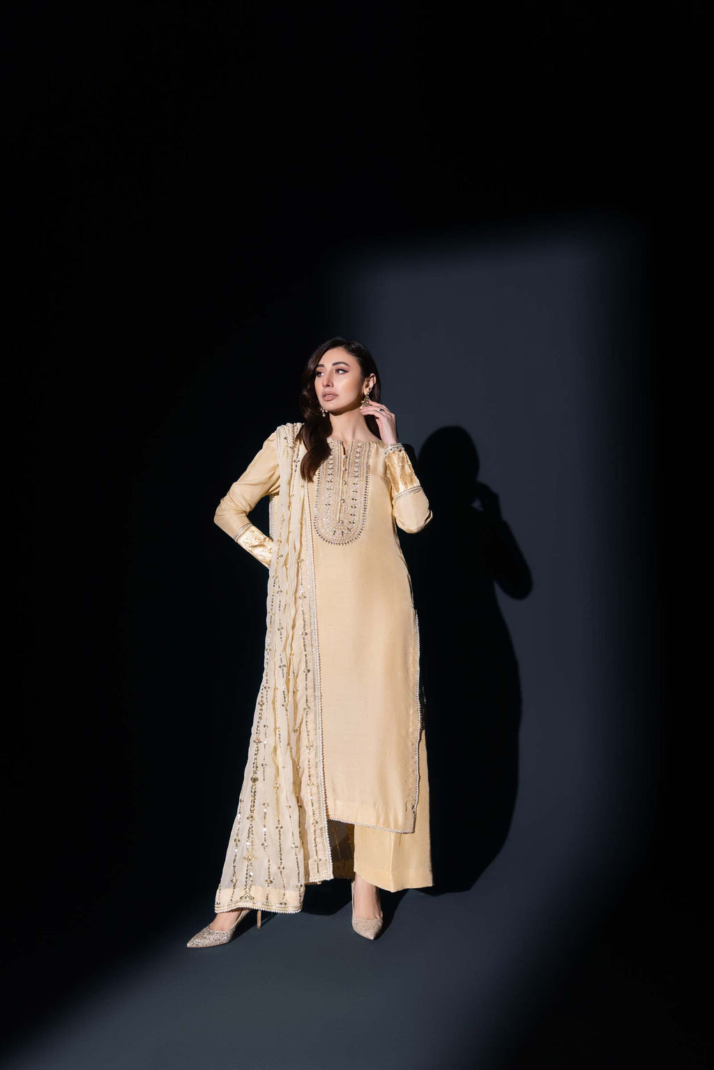 Golden Skin Embellished 3 Piece Suit | Enchanté | Oriana