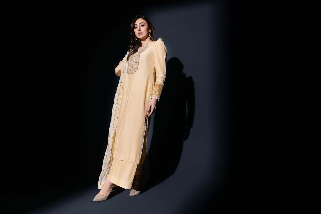 Golden Skin Embellished 3 Piece Suit | Enchanté | Oriana