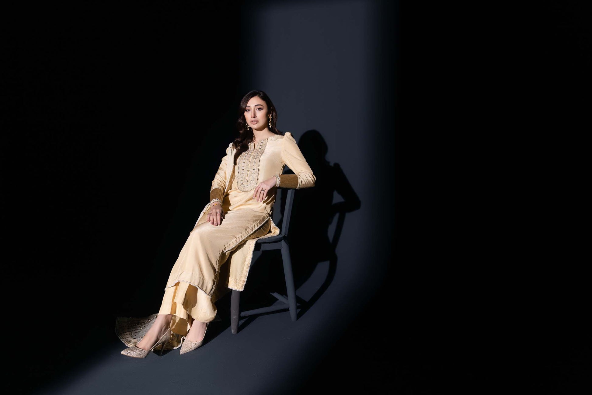 Golden Skin Embellished 3 Piece Suit | Enchanté | Oriana