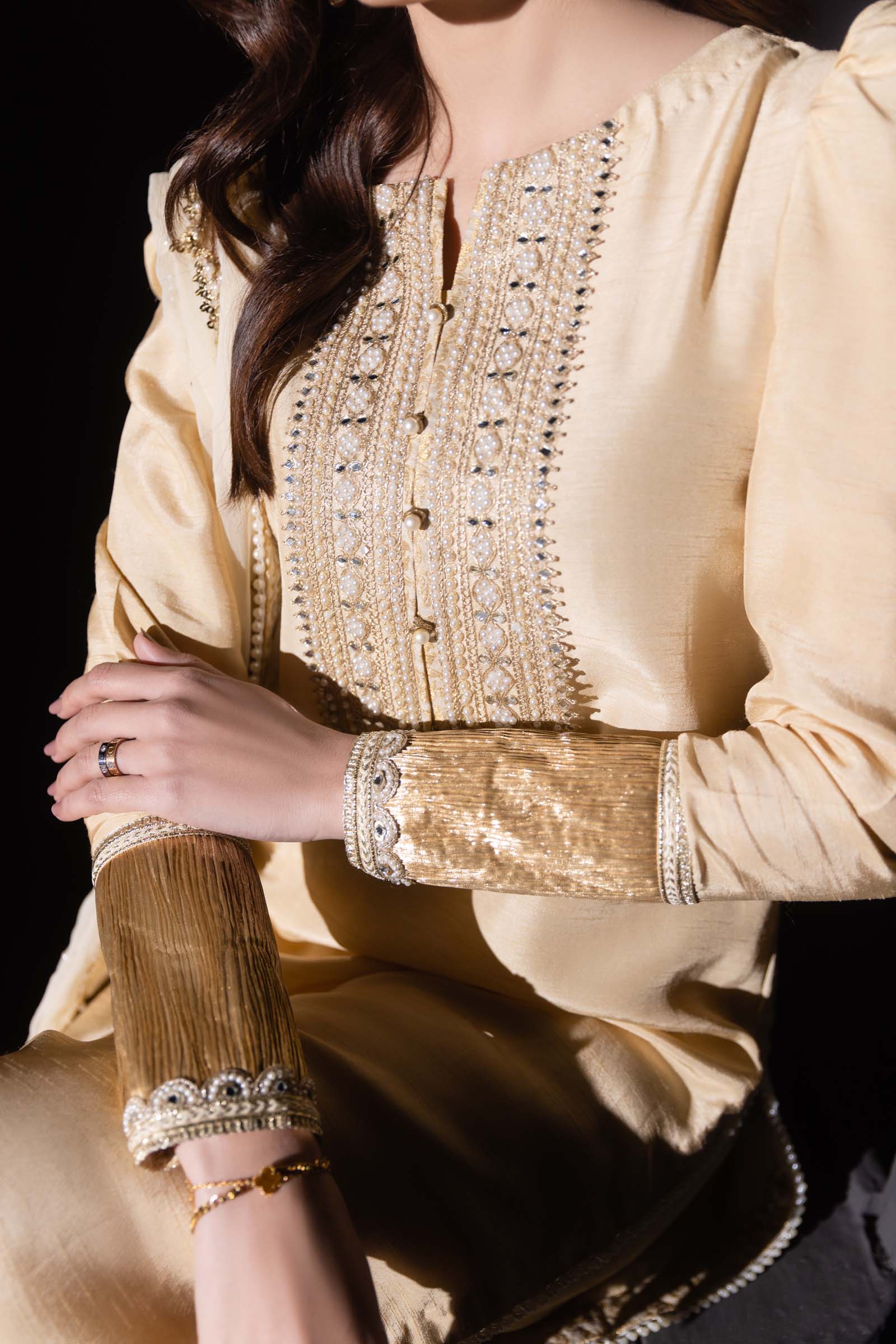 Golden Skin Embellished 3 Piece Suit | Enchanté | Oriana