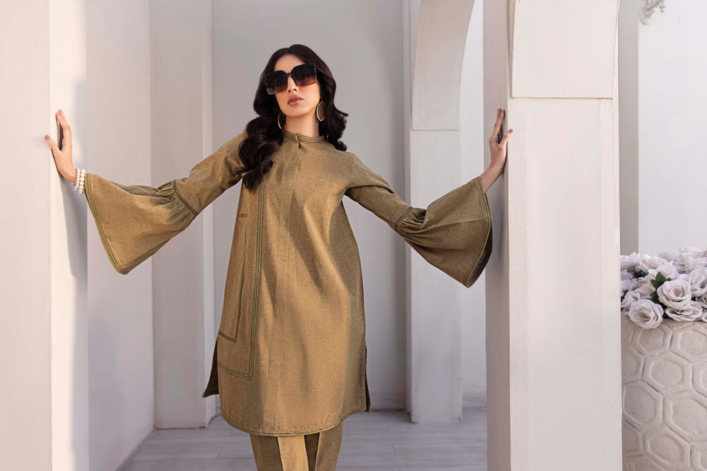 Khaki Green Flared Sleeve 2 Piece Suit | Izel | Oya