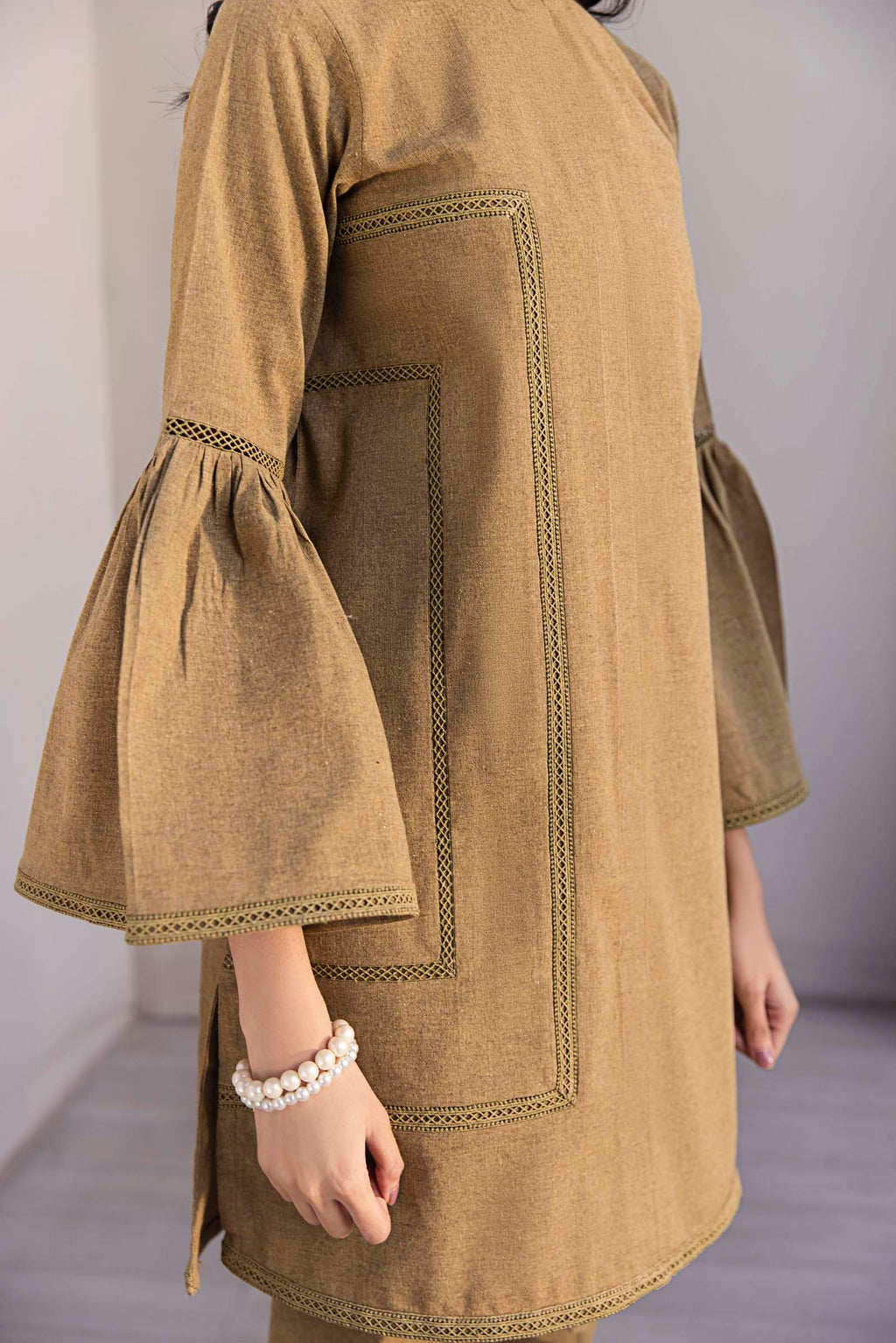 Khaki Green Flared Sleeve 2 Piece Suit | Izel | Oya