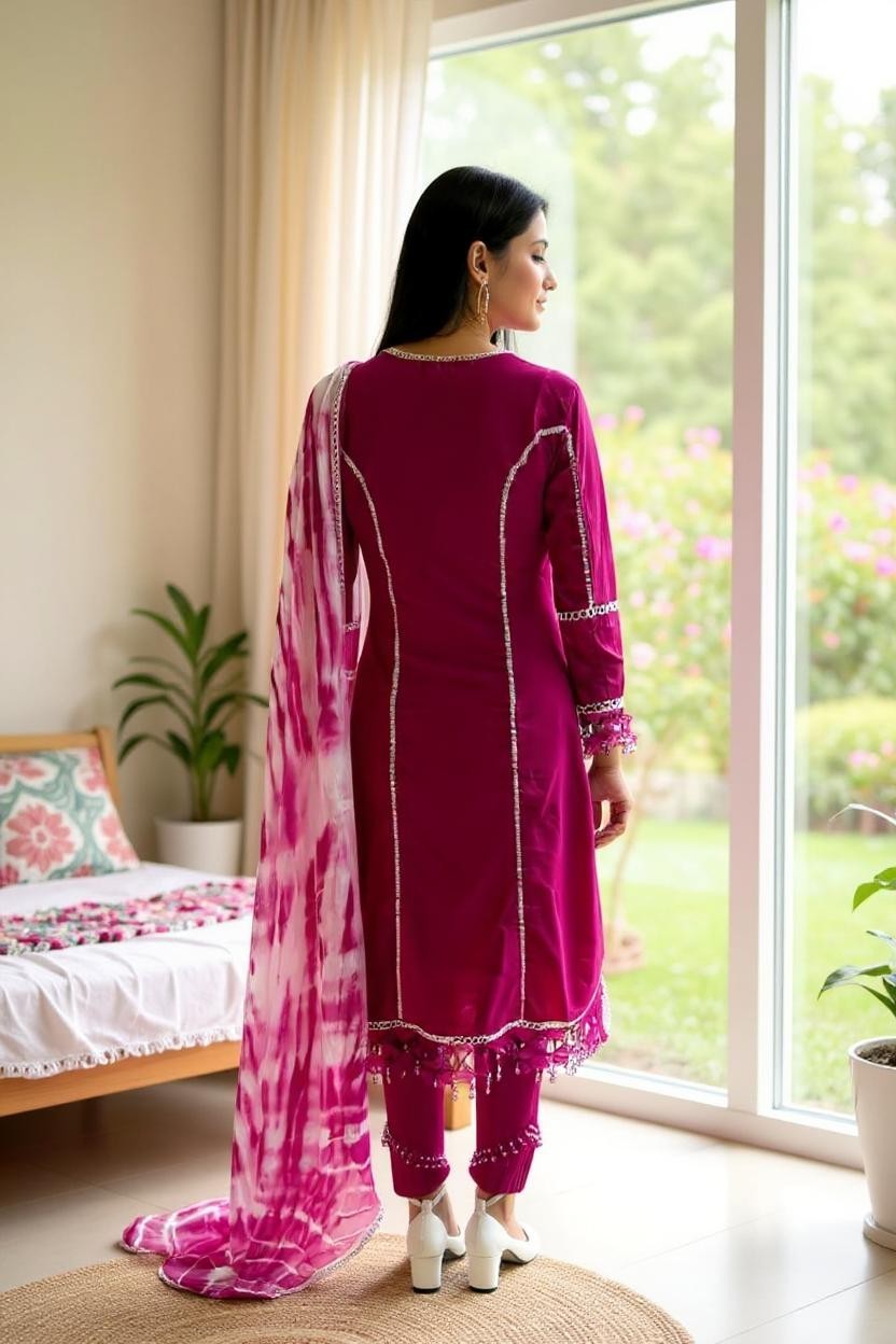 Pink Lawn Embroidered 3 Piece Suit with Tie-Dye Chiffon Dupatta | SK Designs | SKF5