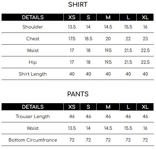 Size chart for Green Embellished Formal 3 Piece Suit | Formals | Raqs