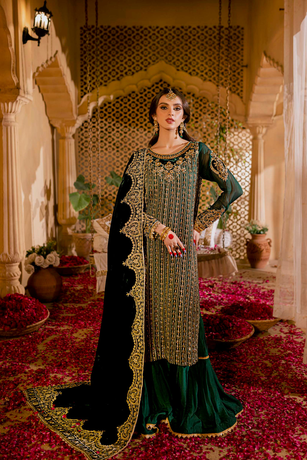 Green Embellished Formal 3 Piece Suit | Formals | Raqs