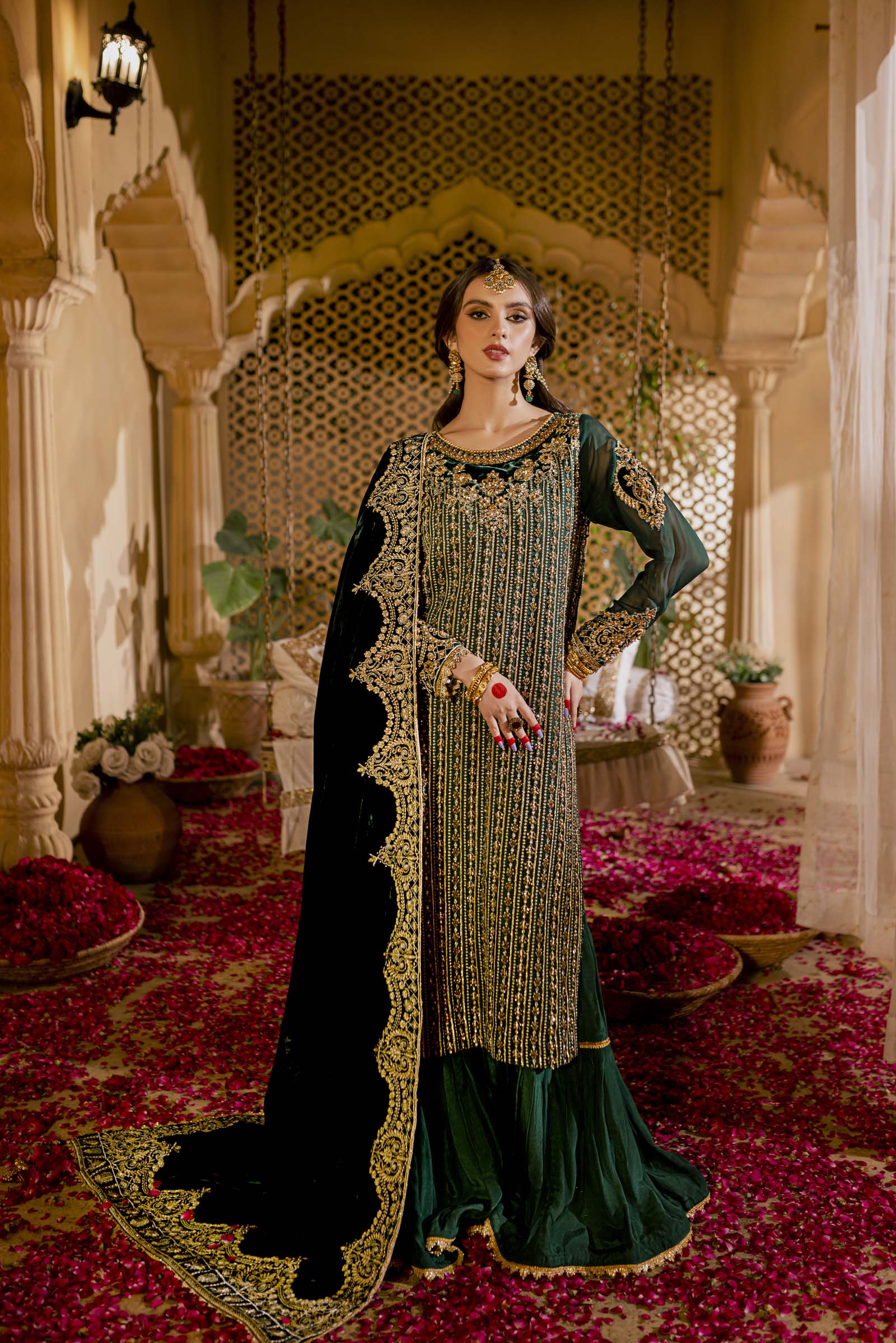 Green Embellished Formal 3 Piece Suit | Formals | Raqs