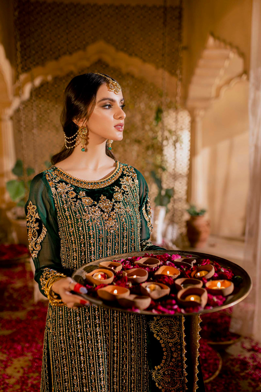 Green Embellished Formal 3 Piece Suit | Formals | Raqs