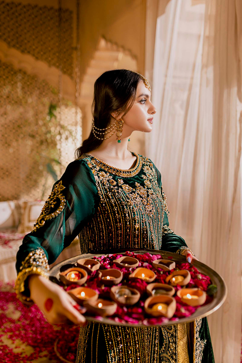 Green Embellished Formal 3 Piece Suit | Formals | Raqs