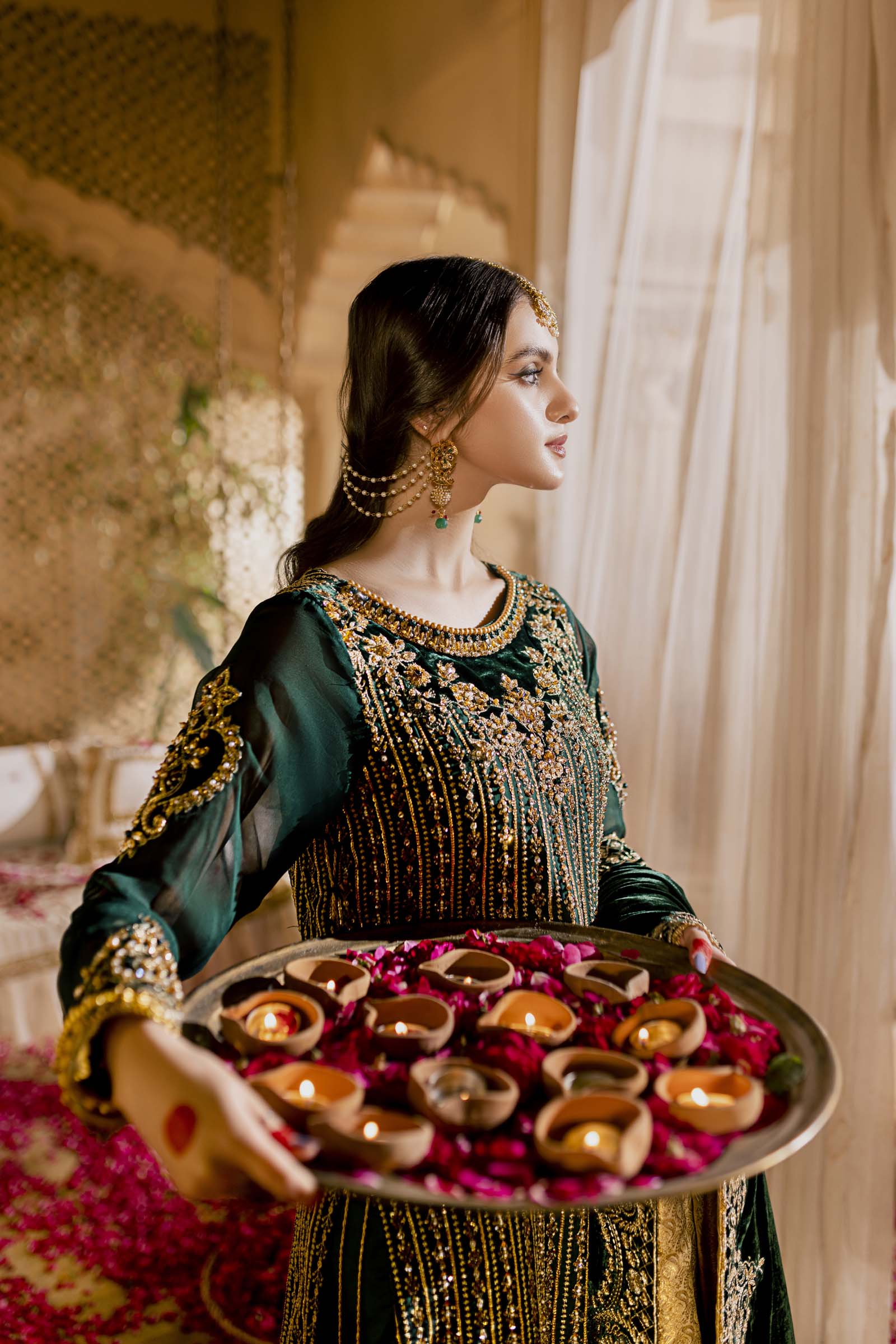 Green Embellished Formal 3 Piece Suit | Formals | Raqs