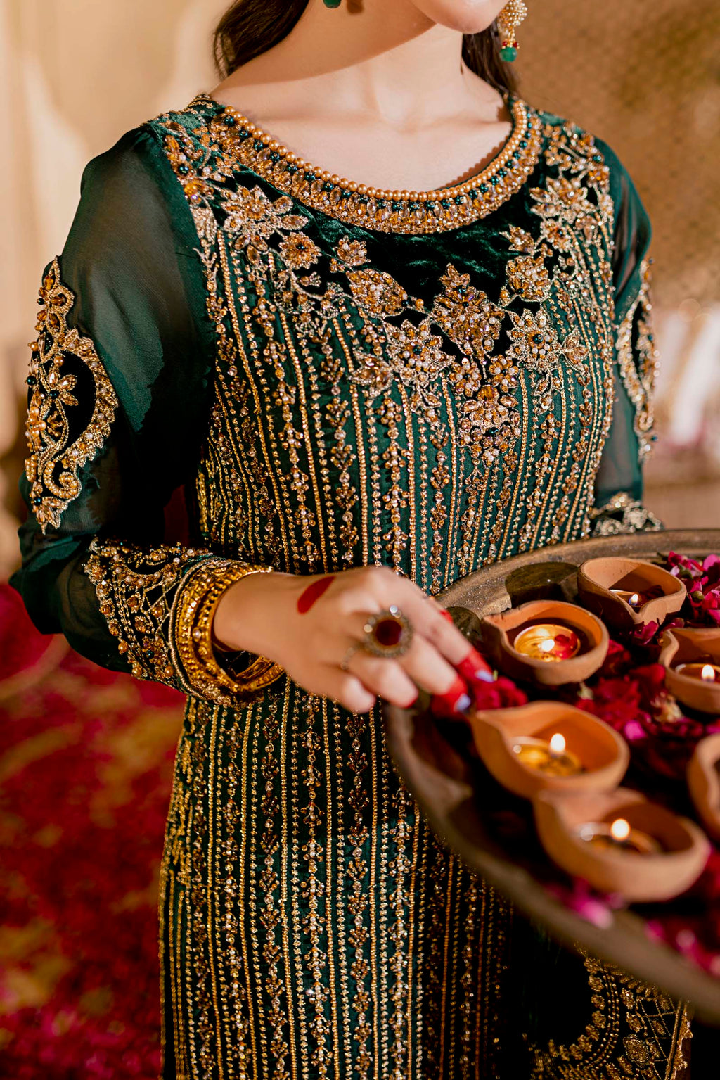 Green Embellished Formal 3 Piece Suit | Formals | Raqs