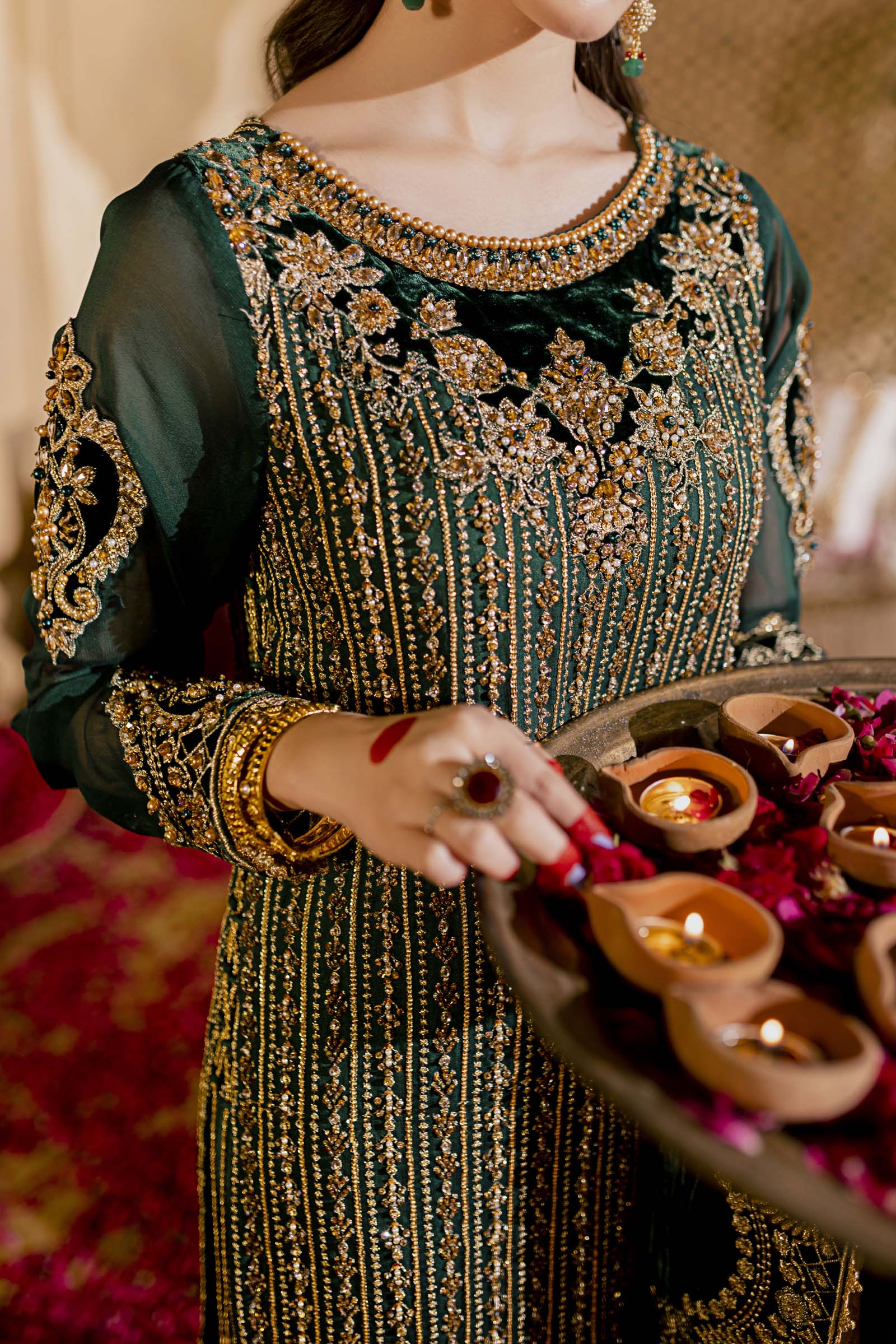 Green Embellished Formal 3 Piece Suit | Formals | Raqs